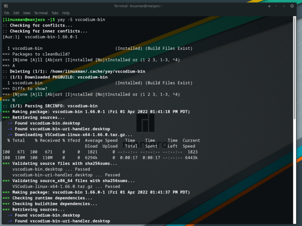 Manjaro Linux Installing VSCodium
