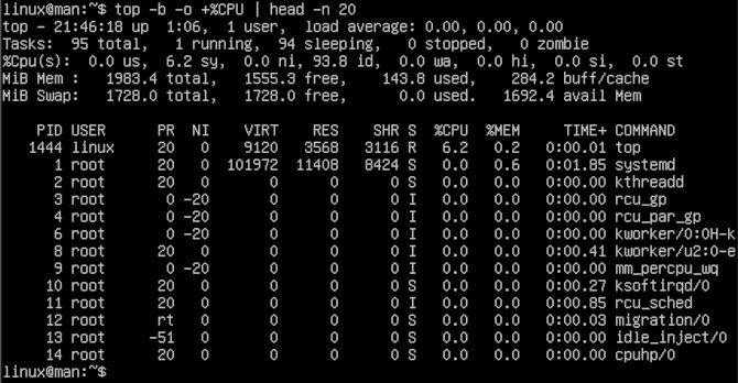 View top CPU consuming processes in Linux using Top