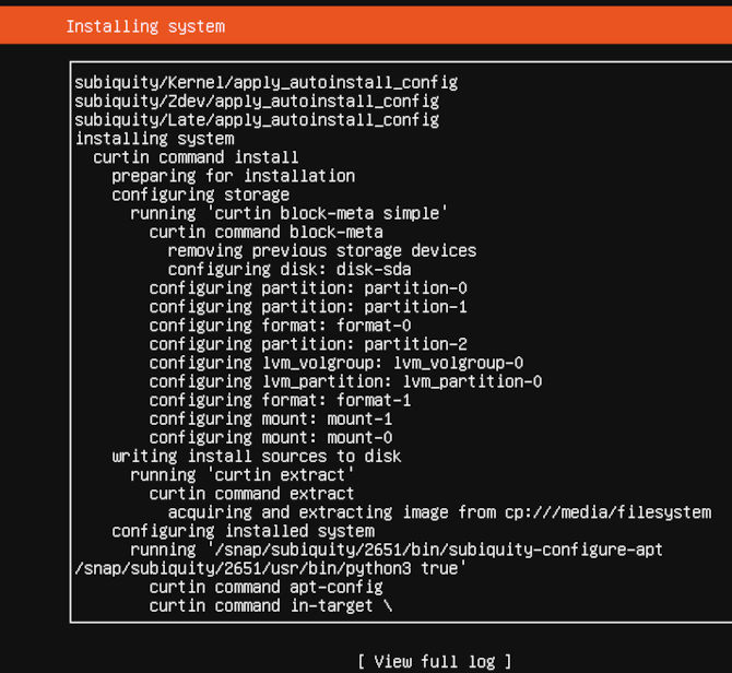 Ubuntu server installation logs