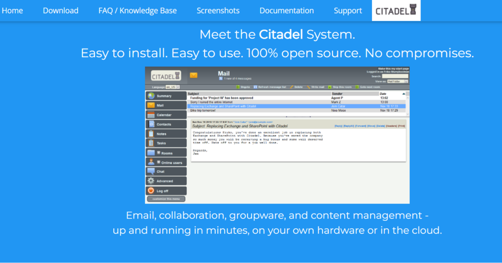 Citadel's website that includes a screenshot of the citadel software