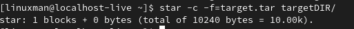 example successful star tar creation in a terminal.