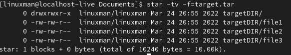 terminal output of the use of star using  the -v option
