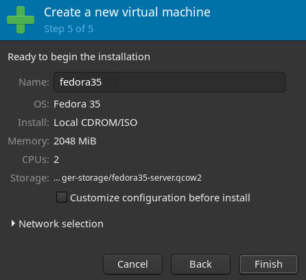 virt-manager finalize new virtual machine