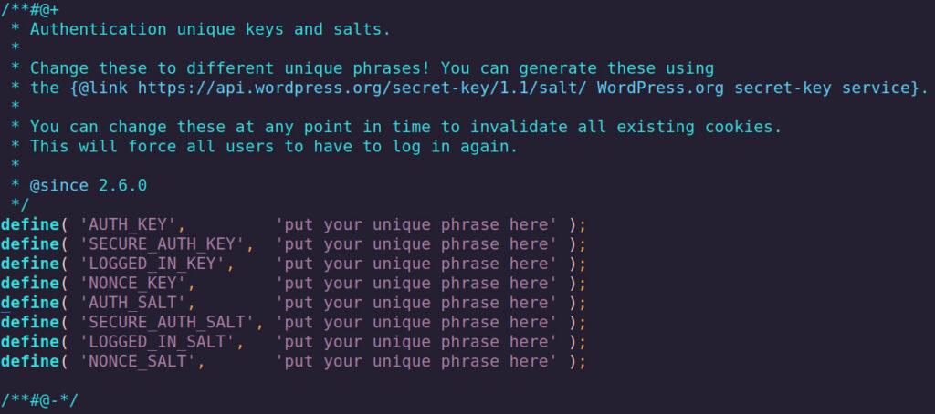 salts in wp-config.php