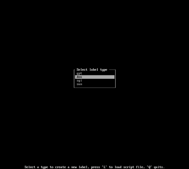 cfdisk tool in arch linux terminal
