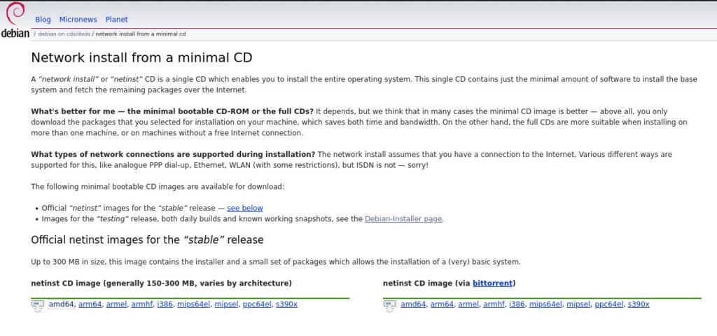 Debian-netinstall-download-page
