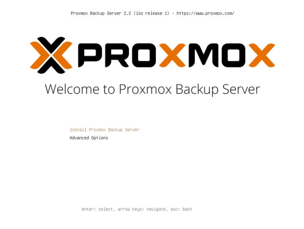 Proxmox start install screen