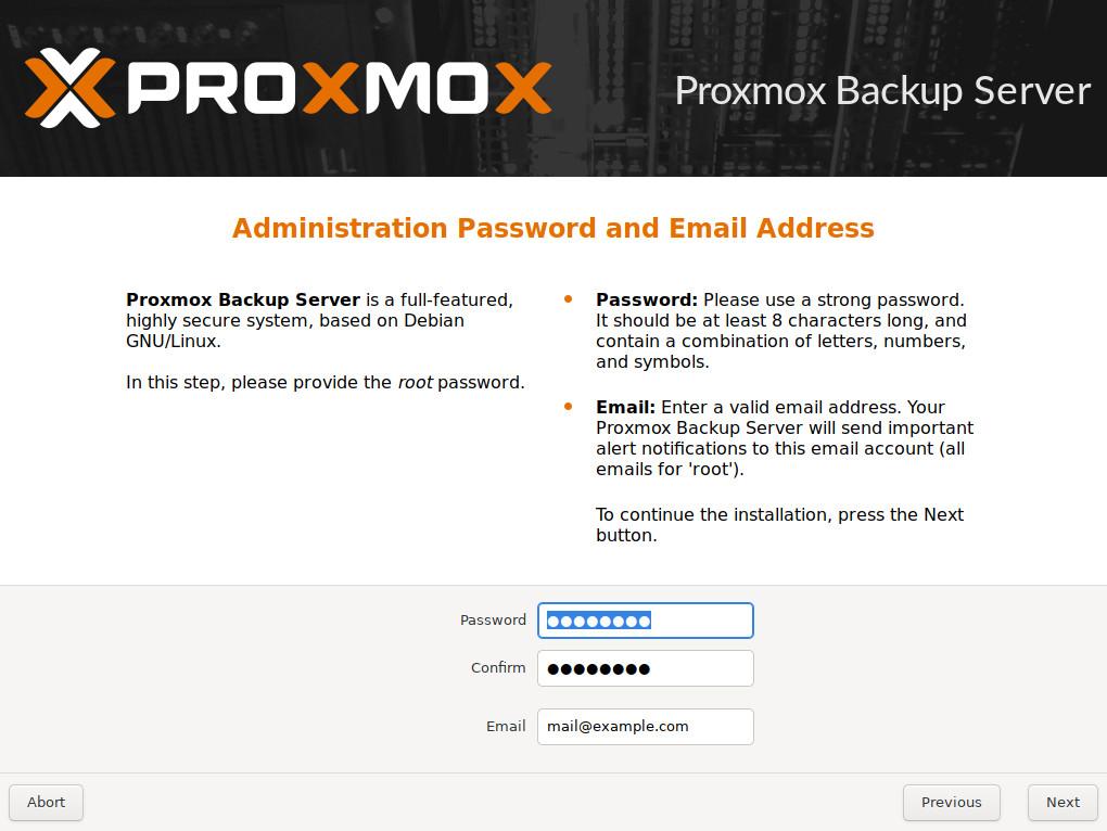 Proxmox installer Picking a password