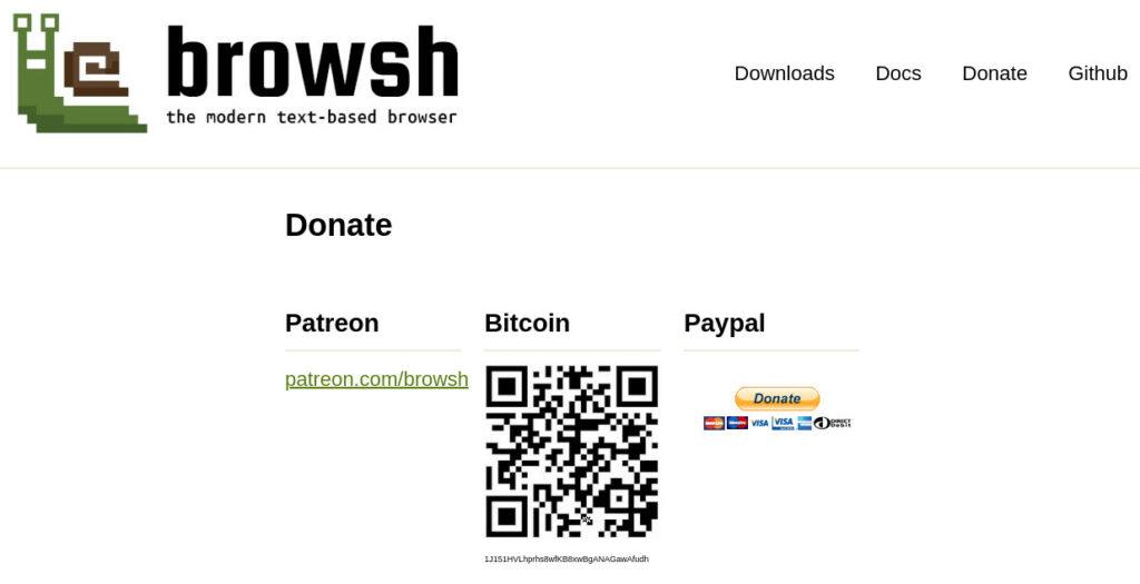 Browsh donation page