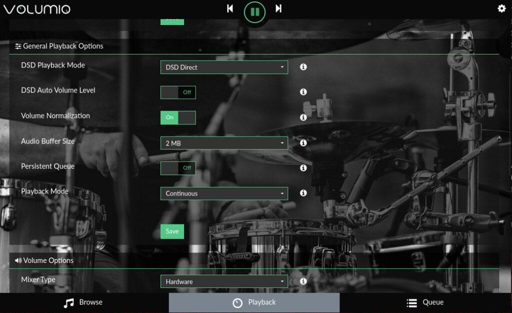 Changing playback options in Volumio