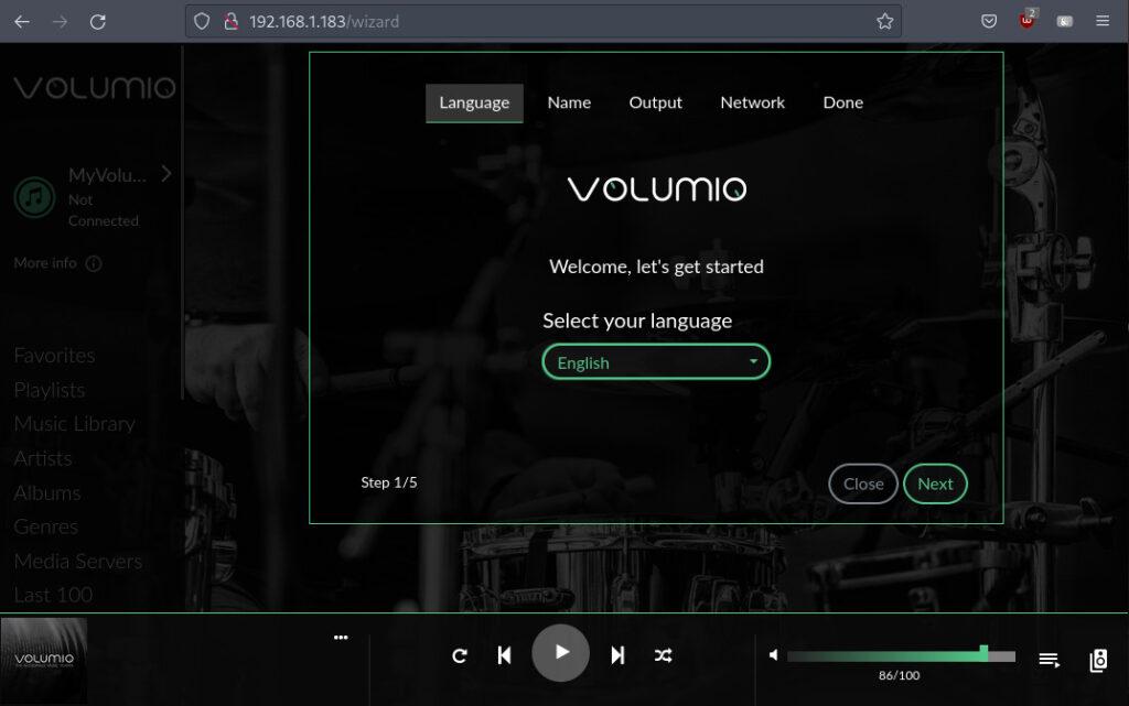 Finishing Volumio's installation in the browser