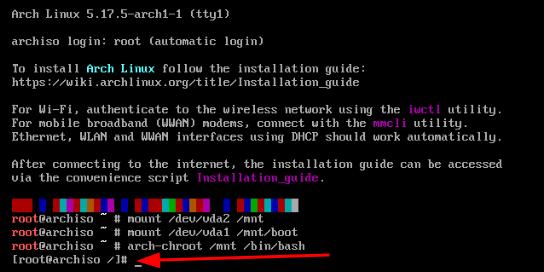 mounting partitions and using arch-chroot